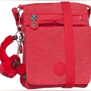 Kipling Red Crossbody Bag with Monkey Charm